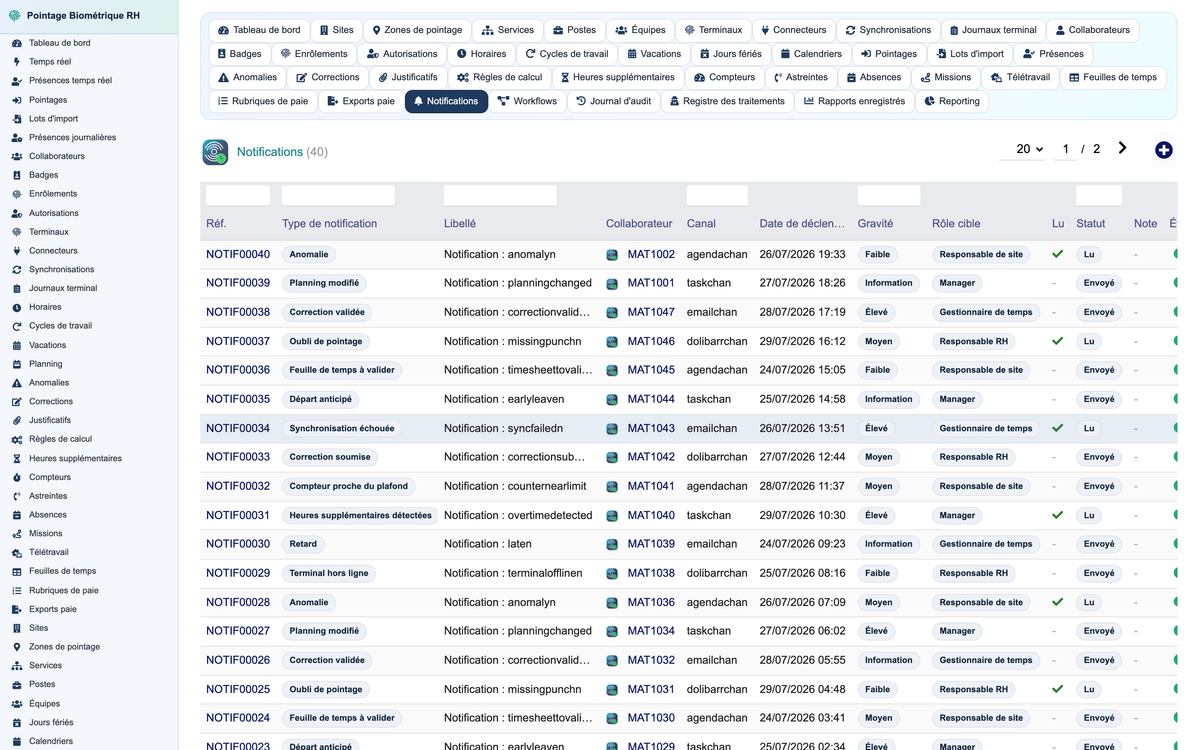 Biometric Time & Attendance Management - Dolibarr
