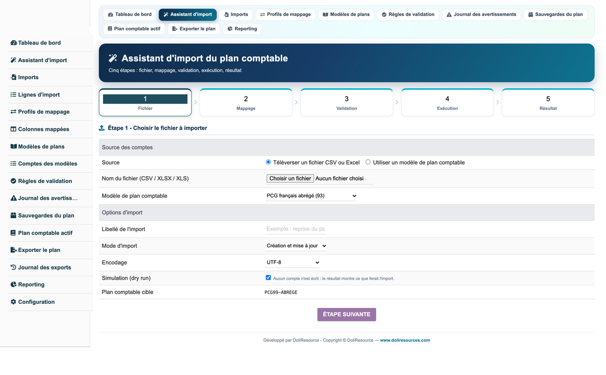 Import Chart of Accounts from CSV or Excel for Dolibarr