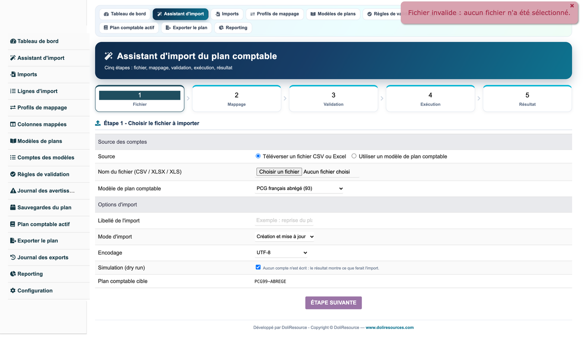 Import Chart of Accounts from CSV or Excel for Dolibarr