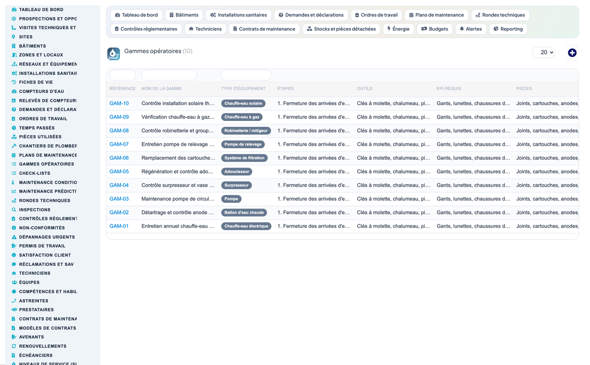 Plumbing, Sanitary-Heating & Water-Network Management - Dolibarr