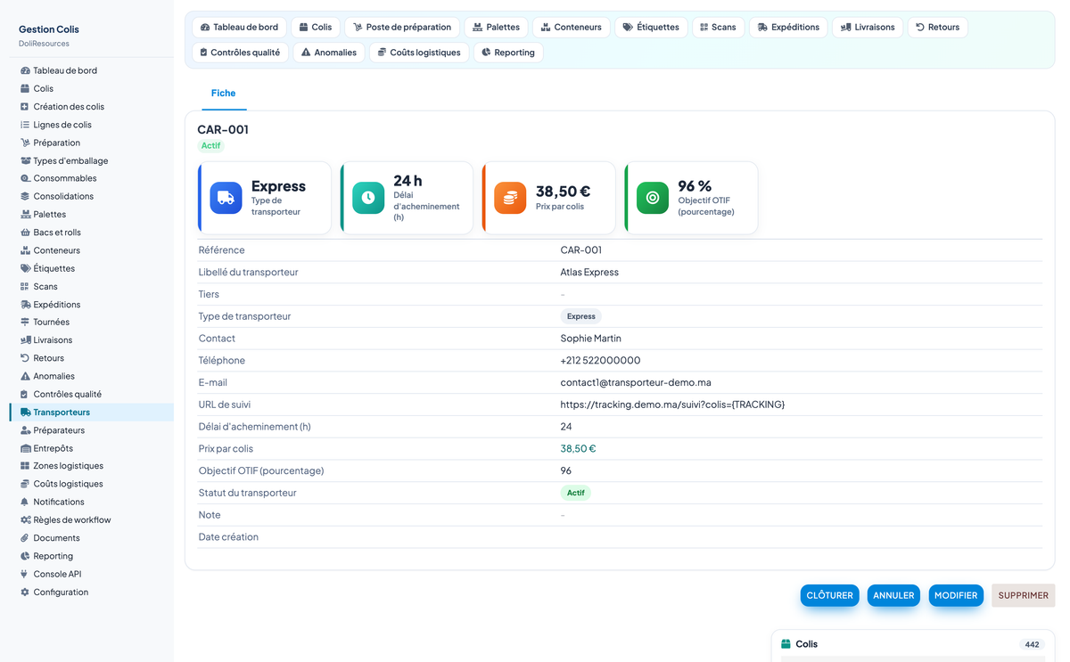 PARCEL MANAGEMENT - Dolibarr