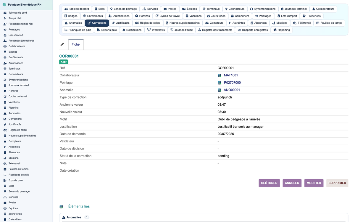 Biometric Time & Attendance Management - Dolibarr