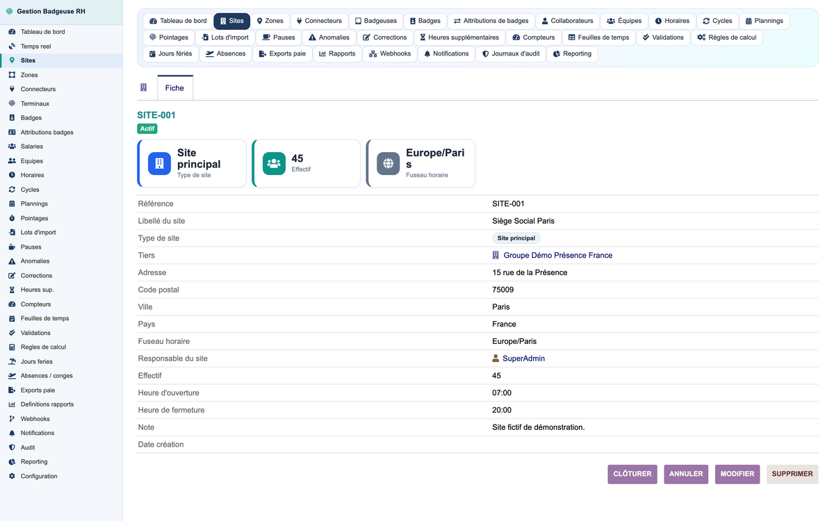 HR Badge, Time & Attendance Management - Dolibarr