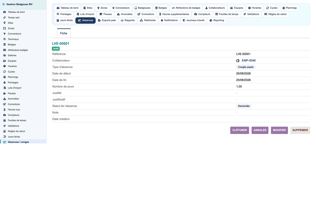 HR Badge, Time & Attendance Management - Dolibarr