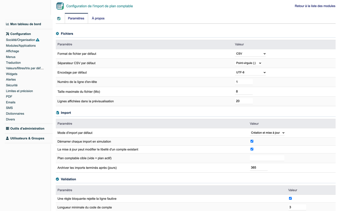 Import Chart of Accounts from CSV or Excel for Dolibarr
