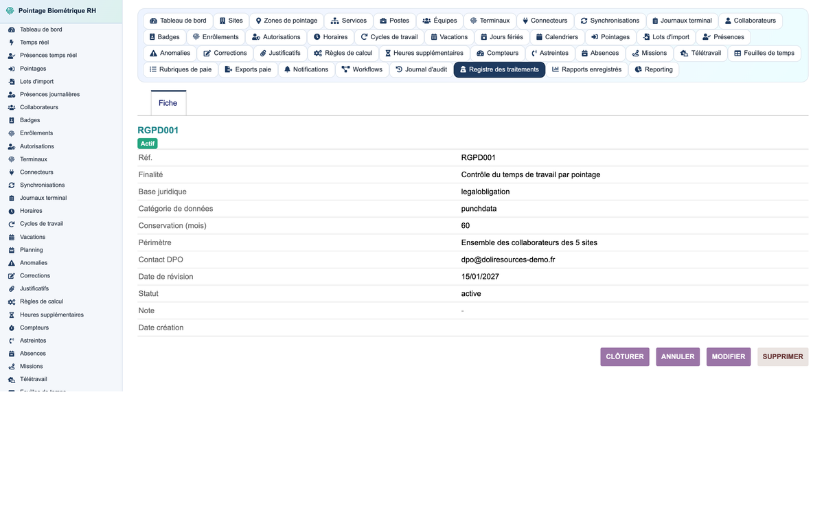 Biometric Time & Attendance Management - Dolibarr