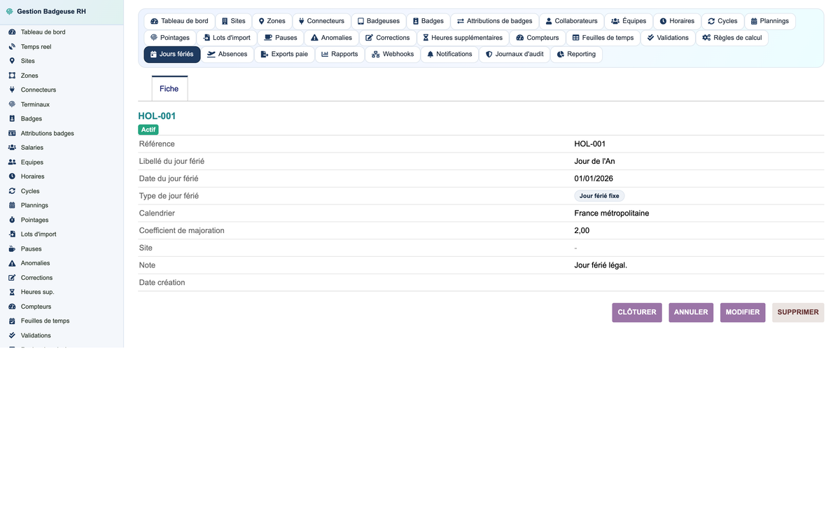 HR Badge, Time & Attendance Management - Dolibarr