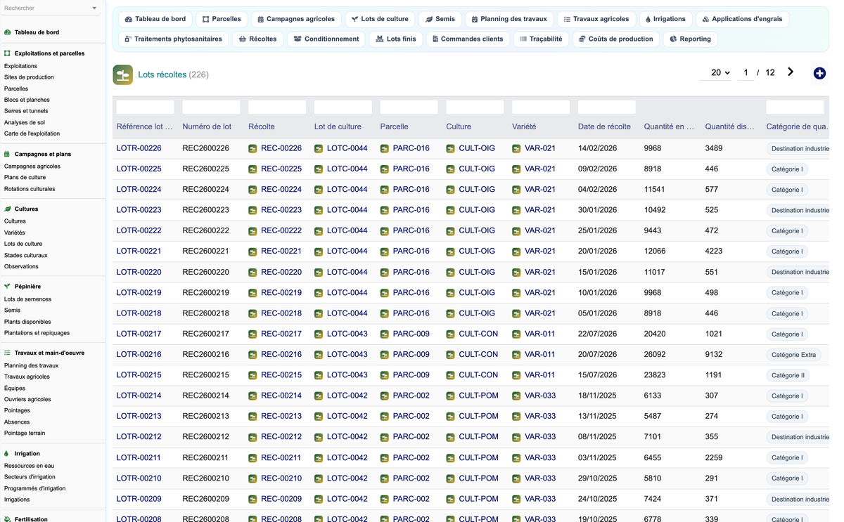 DoliResources - Dolibarr - A2_lots_recoltes
